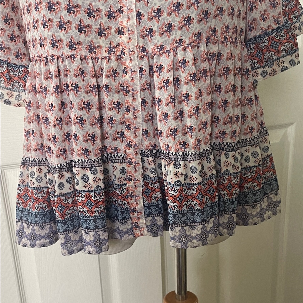 Knox Rose Pink and Blue Patterned Blouse - Picture 6 of 7